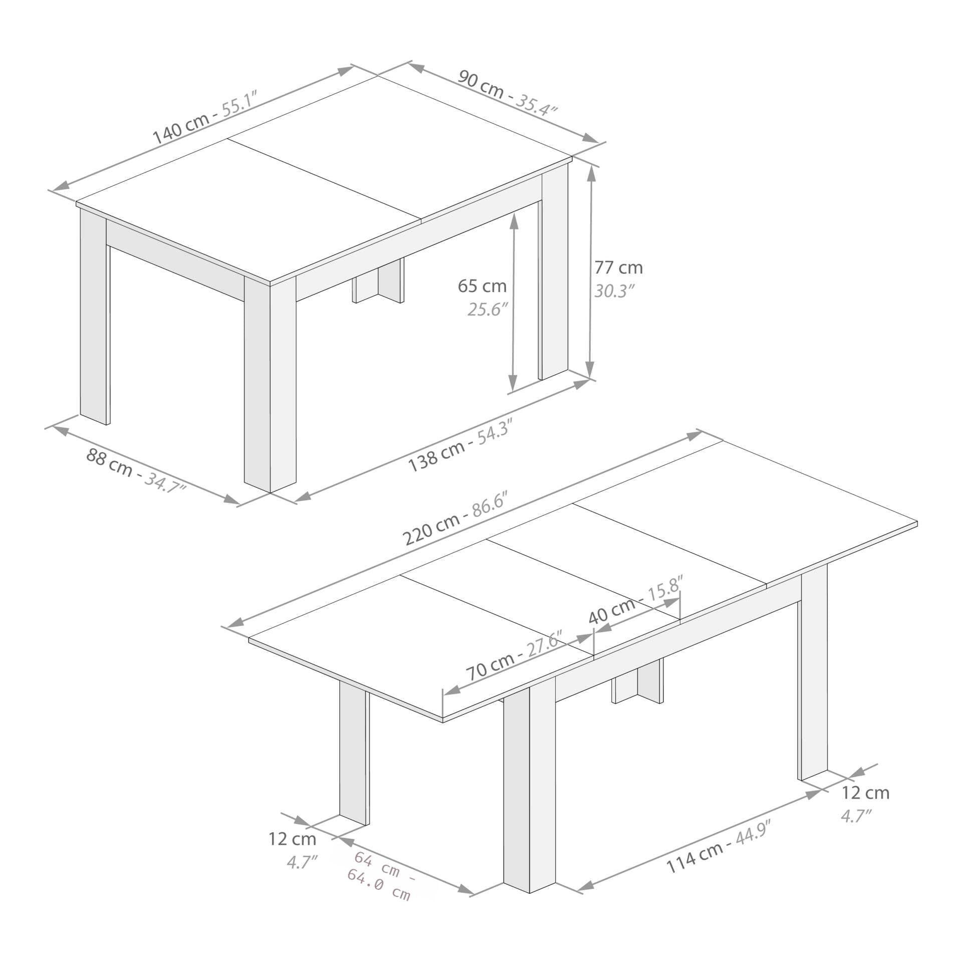 MOBILI FIVER, Mesa de Cocina Extensible Easy, 140(220) x90 cm, Color Madera Rustica, para 6-8 Personas, Mesa Extensible de Comedor, Mesa Cocina, Made In Italy