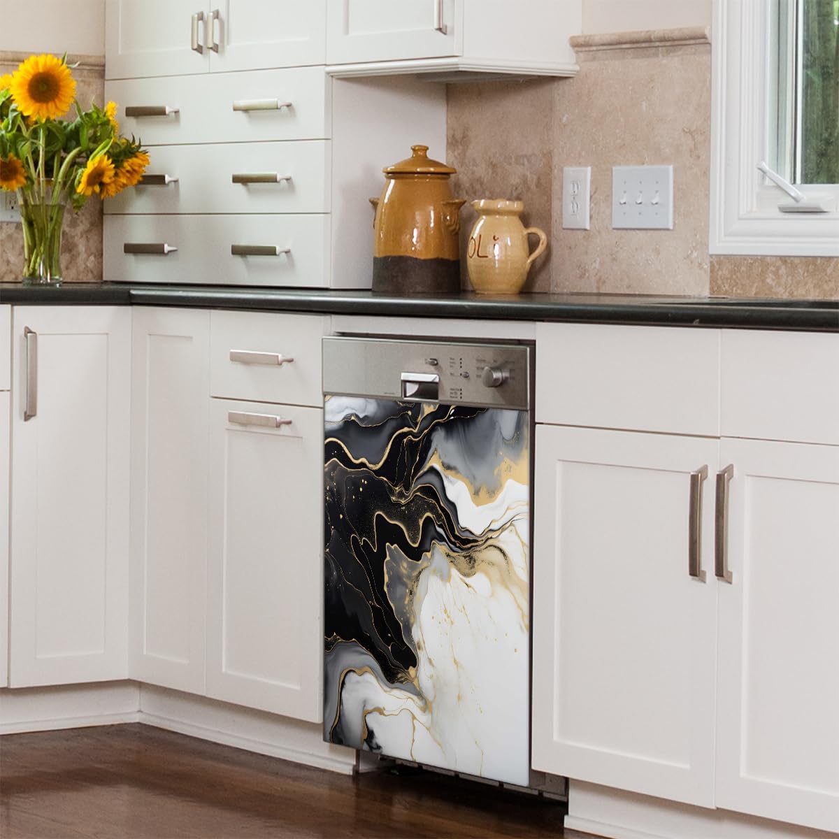 Dishwasher Magnet Cover Black White Golden Marble Reusable Dishwasher Magnetic Cover Sticker Decorative Dish Washer Door Cover Panel for Home Kitcen Appliance