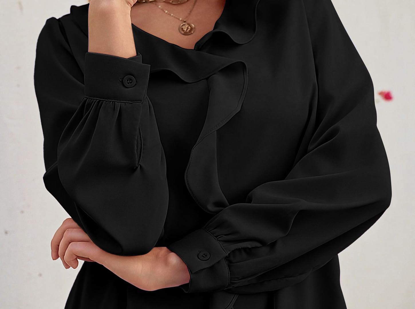 Neweek Womens Blouses Dressy Casual Ruffle Blouse Dressy Tops for Women Long Sleeve Blouses - Image 2