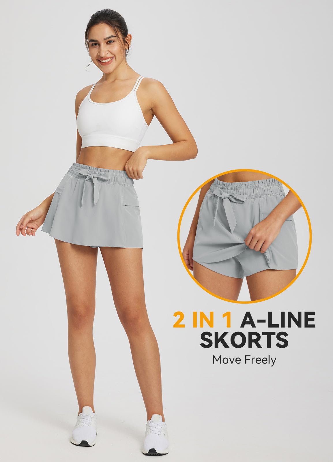BALEAF Jupe-short de randonnée cargo pour femme - Taille haute - Short de tennis, course à pied et marche avec poches zippées - Séchage rapide
