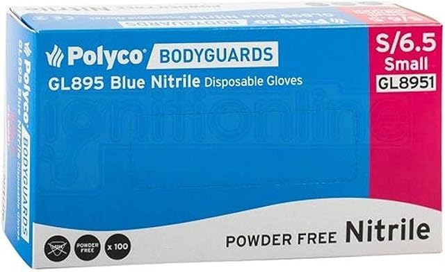 Polyco GL8951 Bodyguards 4 Nitrile Powder Free Disposable Glove, Blue, 2 Count (Pack of 1)