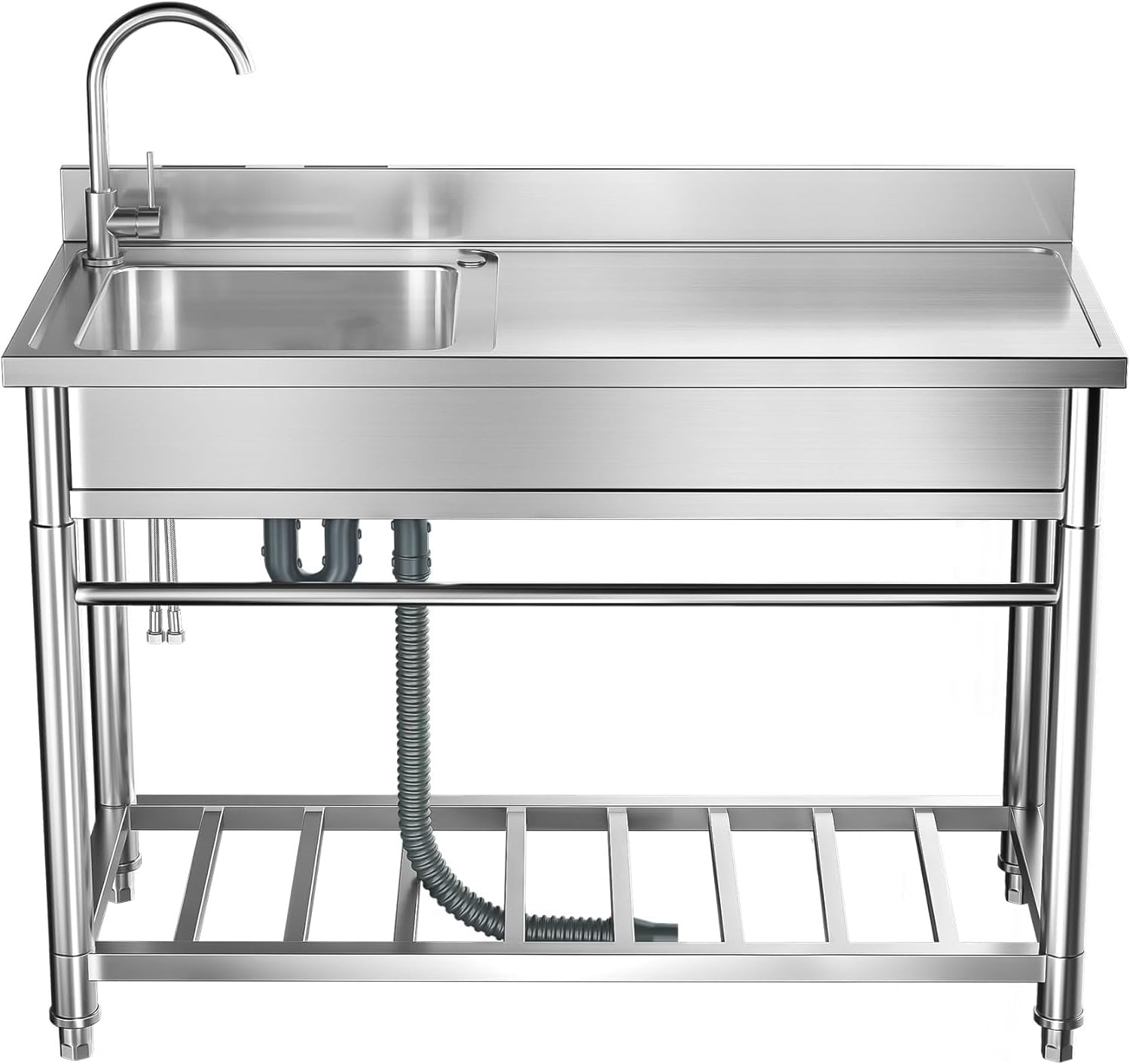LMYSXAOZ Utility Sink 1 Compartment, Commercial Kitchen Stainless Steel with Tap & Shelves, Workstation, for Business Restaurant, Cafe, Bar, Hotel, Garage, Laundry Room, Outdoor 100cm