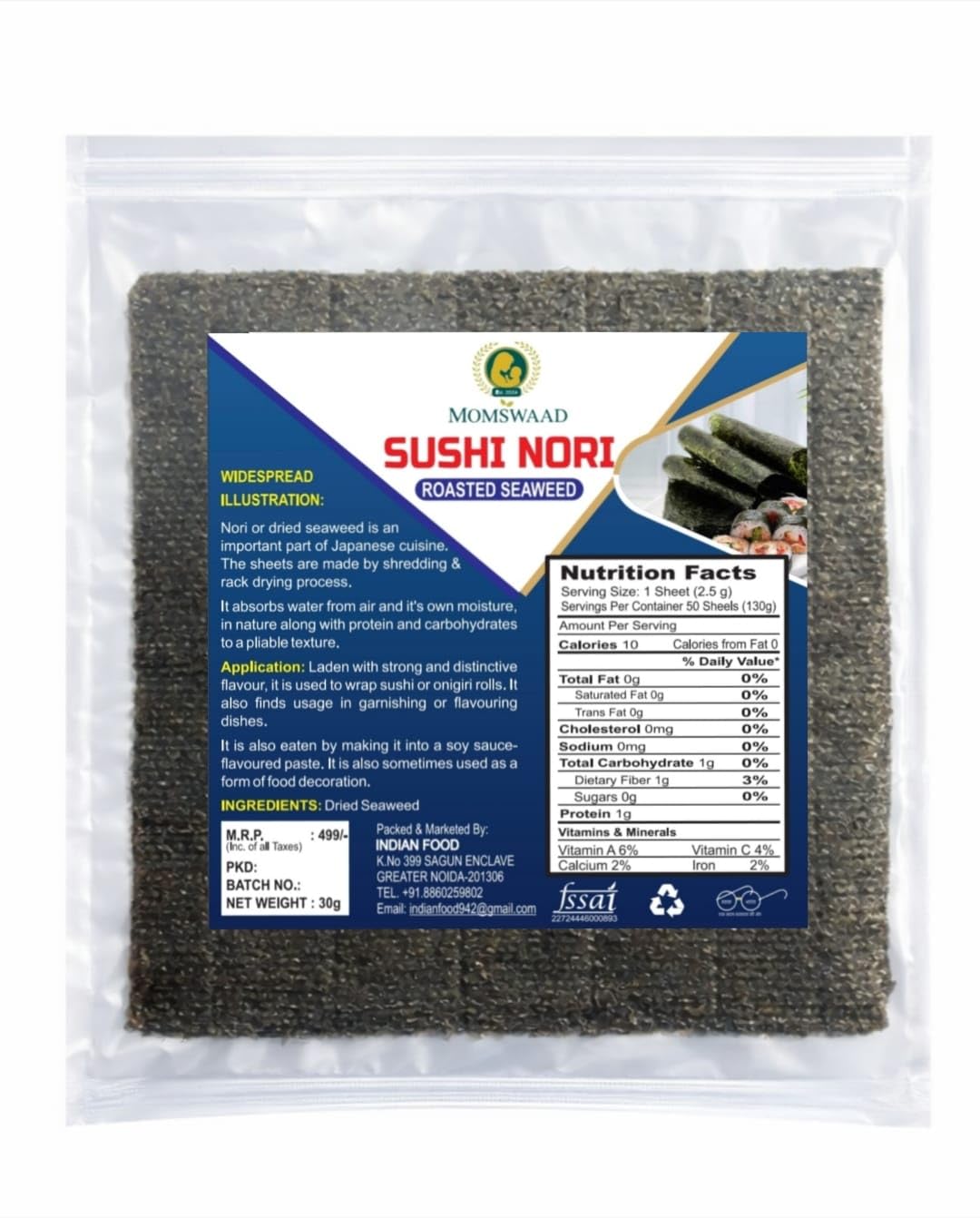 Momswaad Sushi Nori Sheet , 10Sheets, 30g : Amazon.in: Grocery
