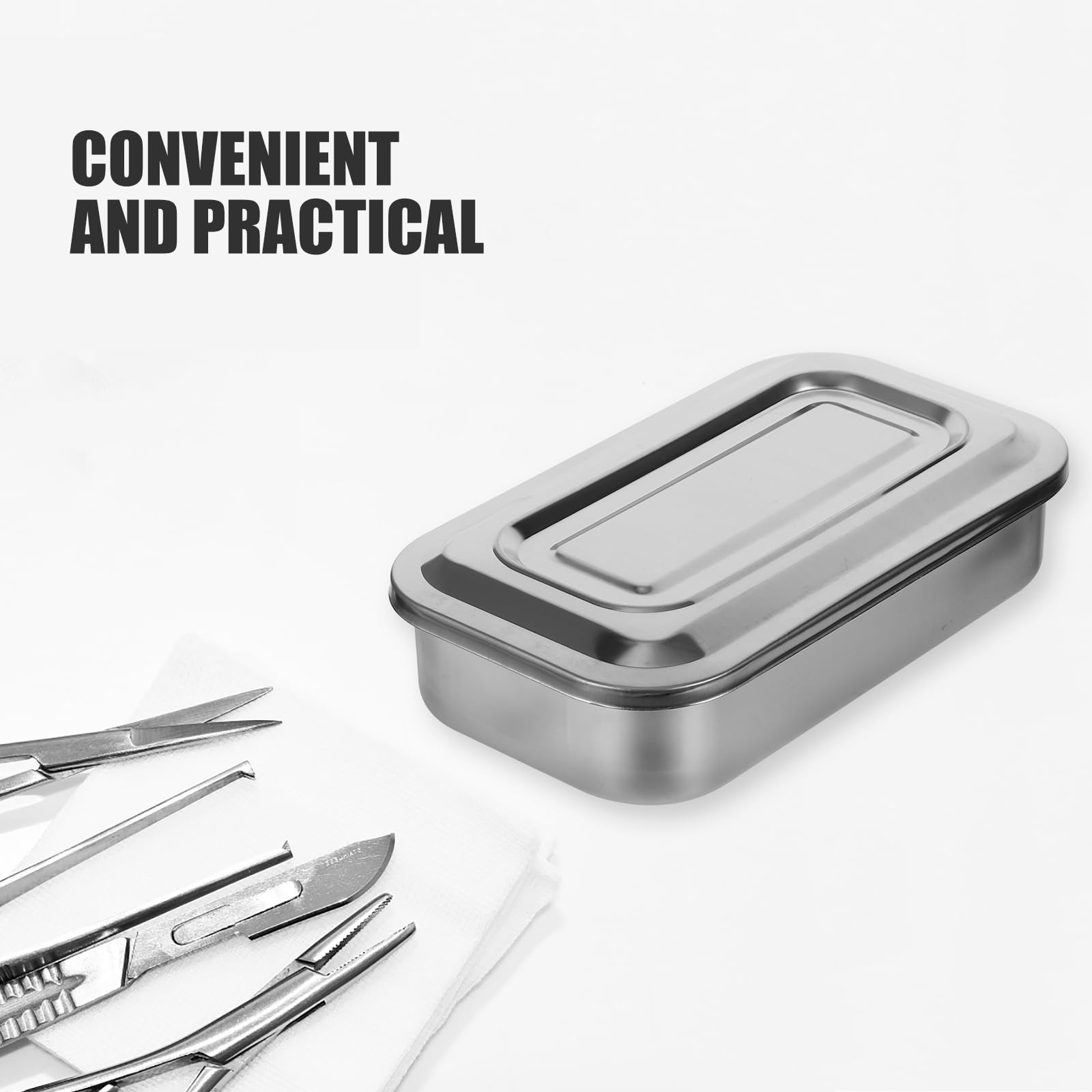 Bandeja médica del instrumento de la caja del esterilizador del acero inoxidable de 8 pulgadas con las herramientas de la manicura de la tapa
