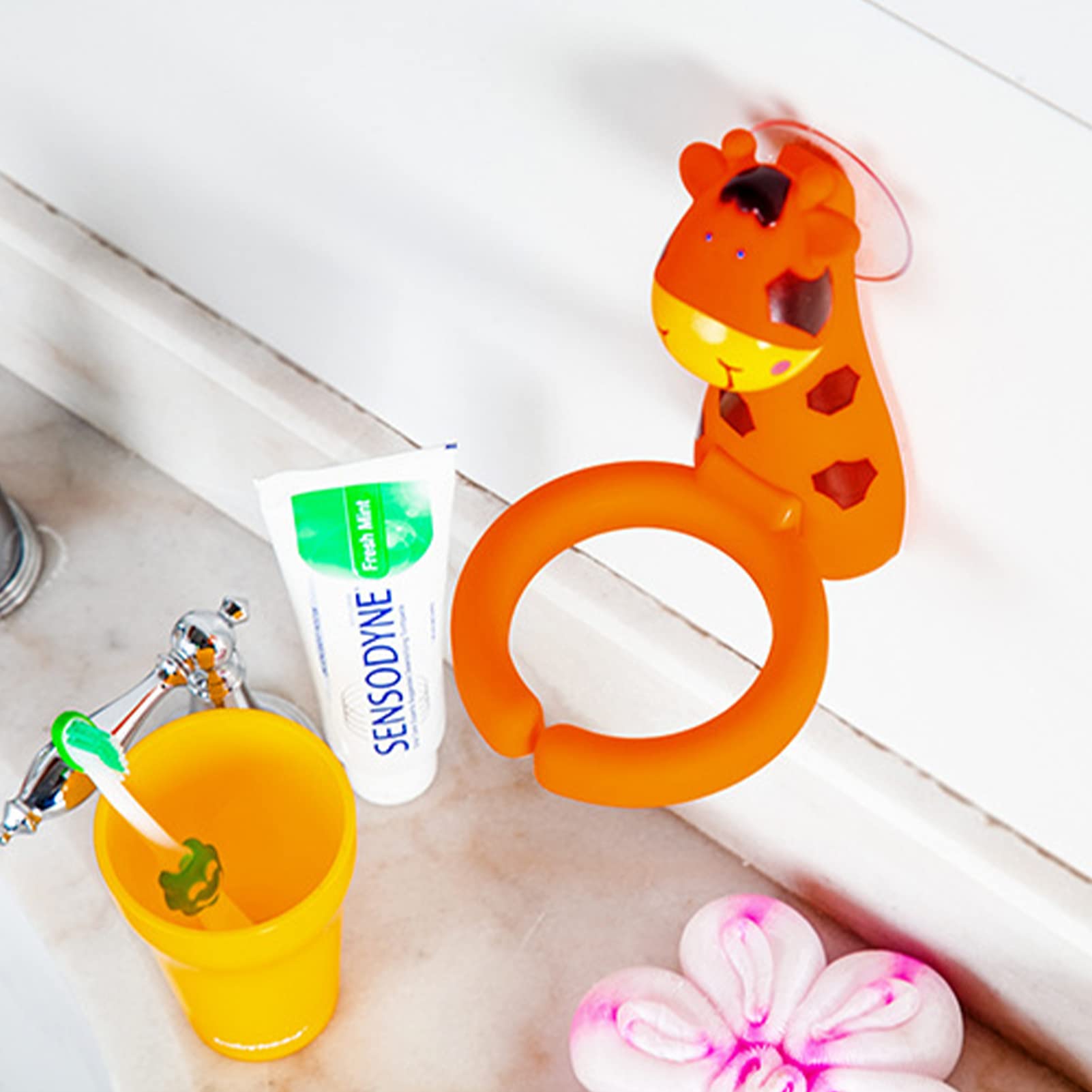 Porte-brosse à Dents Enfant Avec Ventouse - Forme Girafe, Tasse Incluse, Sans Perçage - Salle De Bain Mignonne Et Pratique