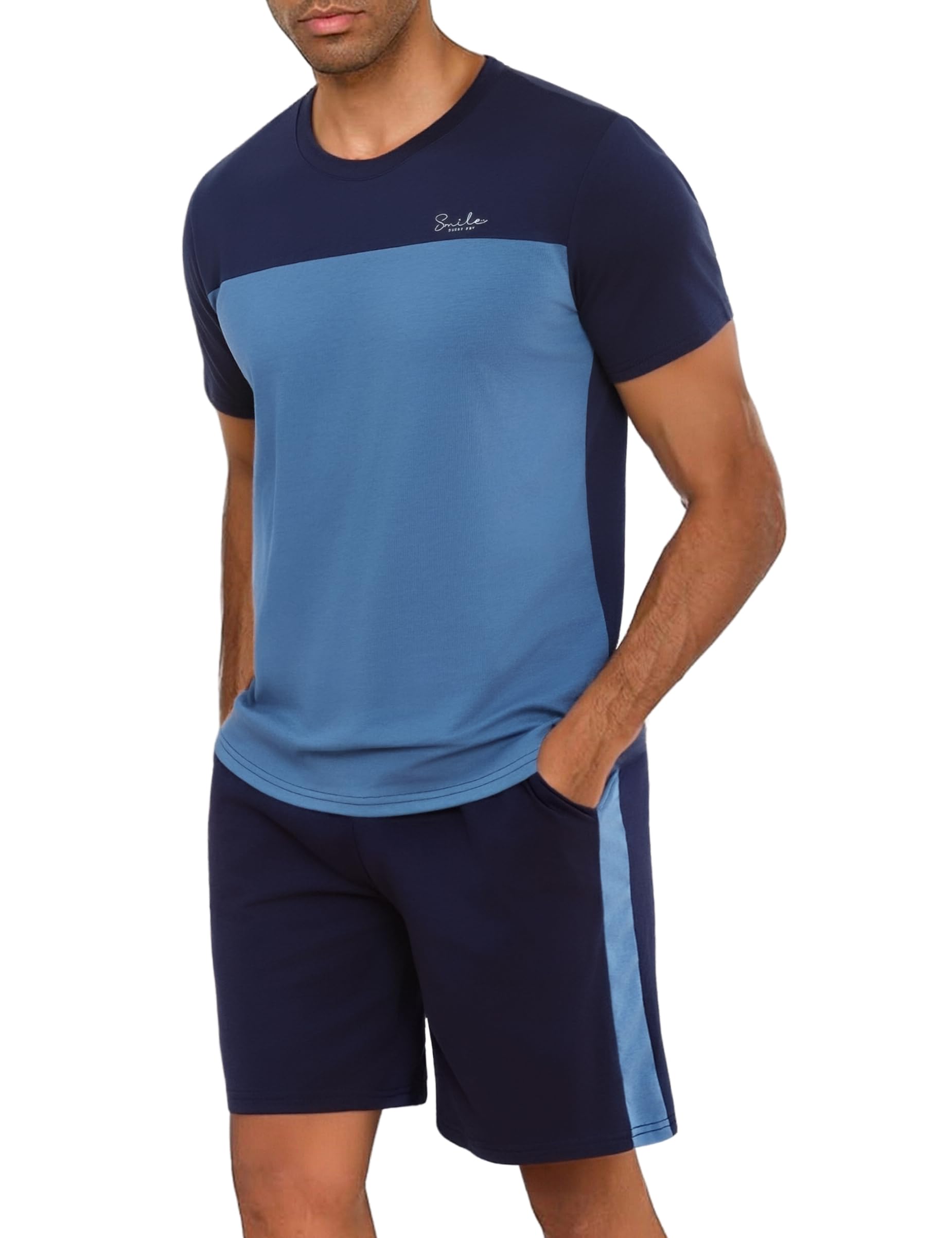 Litherday Schlafanzug Herren Kurz Baumwolle Pyjama Kurzarm Shorty Sommer Zweiteiliger Nachtwäsche Set Schlafanzüge für Männer Weich und Hautfreundlich