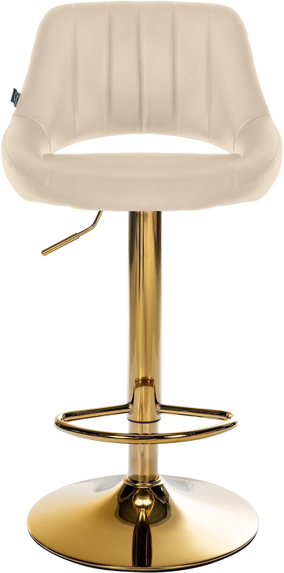 CLP Barhocker höhenverstellbar mit Lehne Milet, Barstuhl gepolstert Kunstleder, Tresenstuhl mit Metallgestell drehbar | Farbe Creme Gestell Farbe Gold
