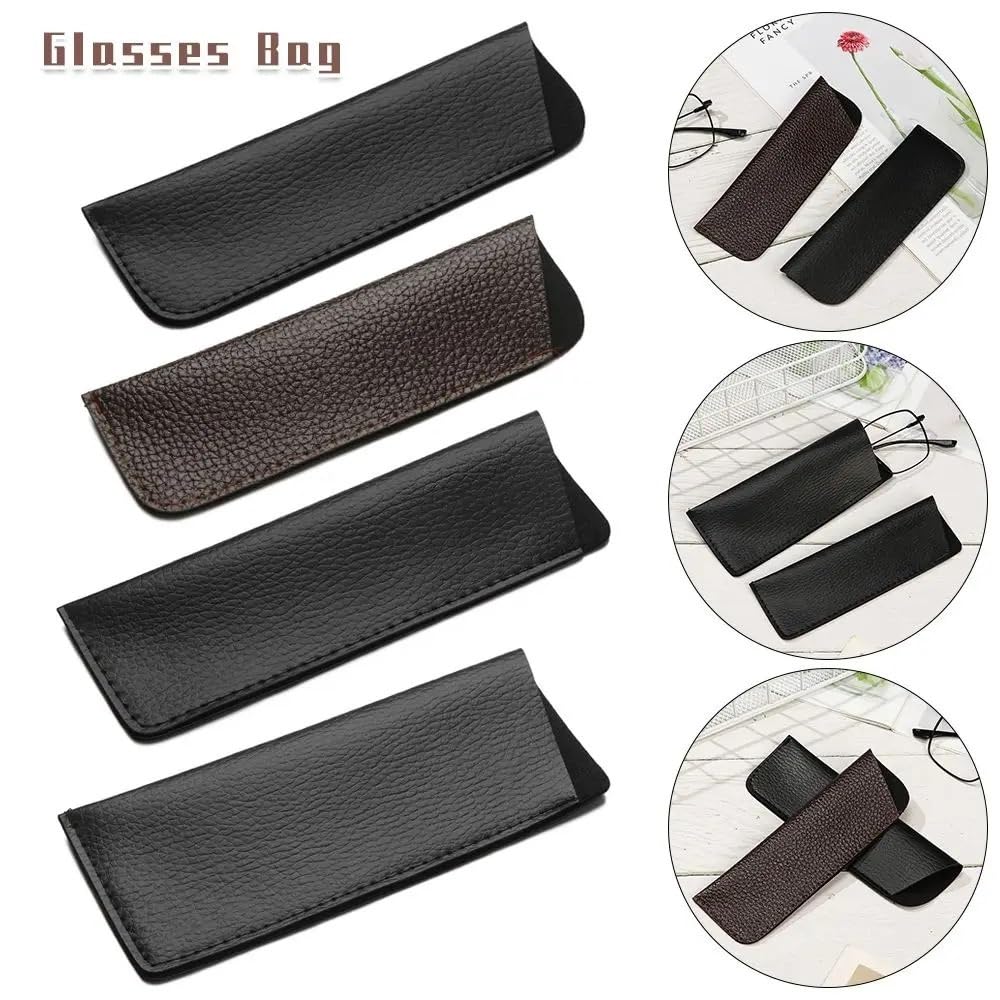 2/4 bolsas de cuero suave para gafas de lectura, impermeables, sólidas, bolsas de almacenamiento simples para gafas de sol (negro, 16 x 5,5 cm, 4 piezas), Negro-16x5.5cm, Talla única