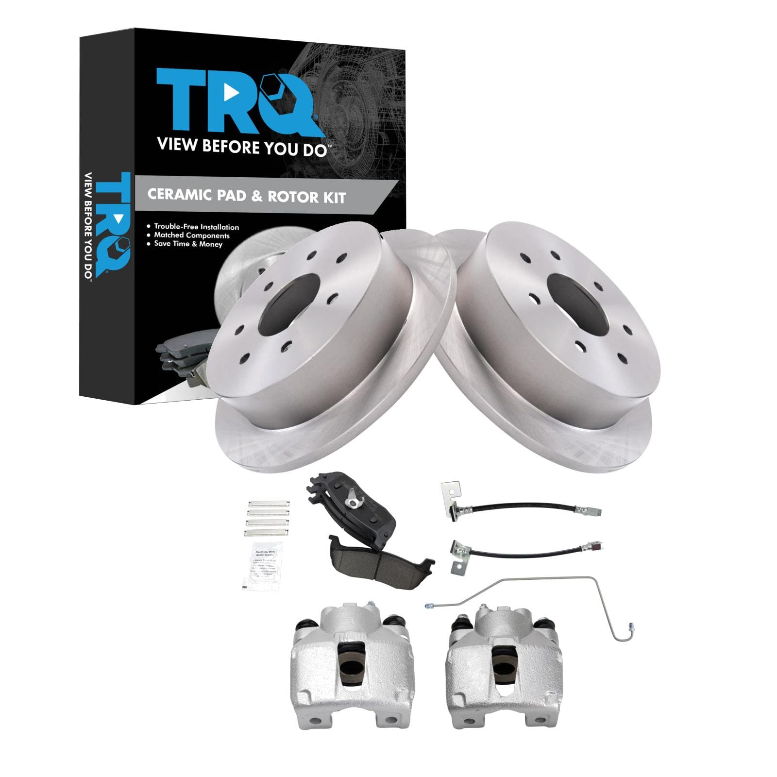 TRQ Rear Brake Pad and Rotor Set Ceramic Calipers Compatible with 2000-2003 Ford F-150 2004 F-150 Heritage