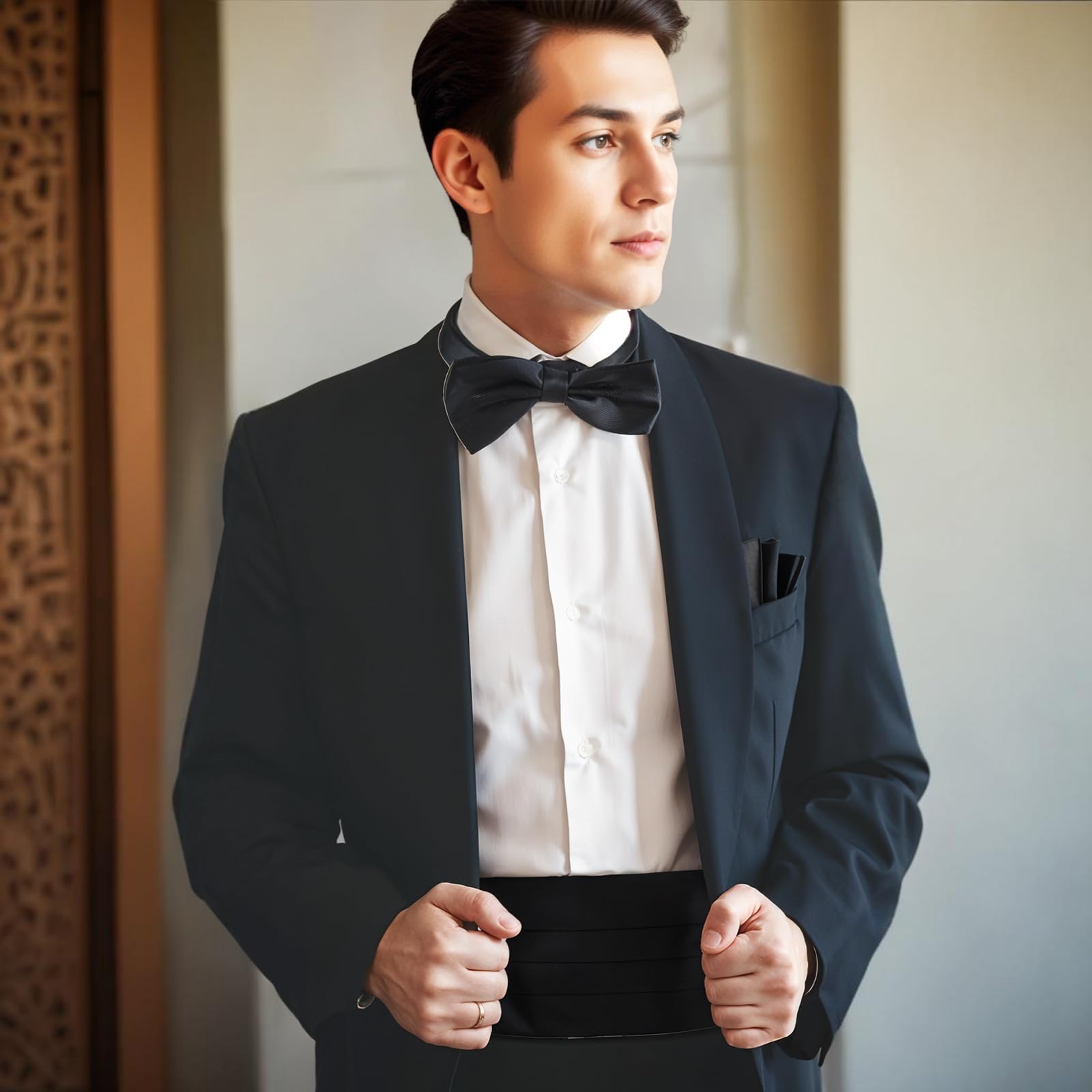 Kummerbund Schwarz Satin Kummerbund Herren für Satin Hemd Herren Formelle Veranstaltungen Breit Halloween Verstellbar Kummerbunde mit Gummiband für Hochzeit Abschlussbälle