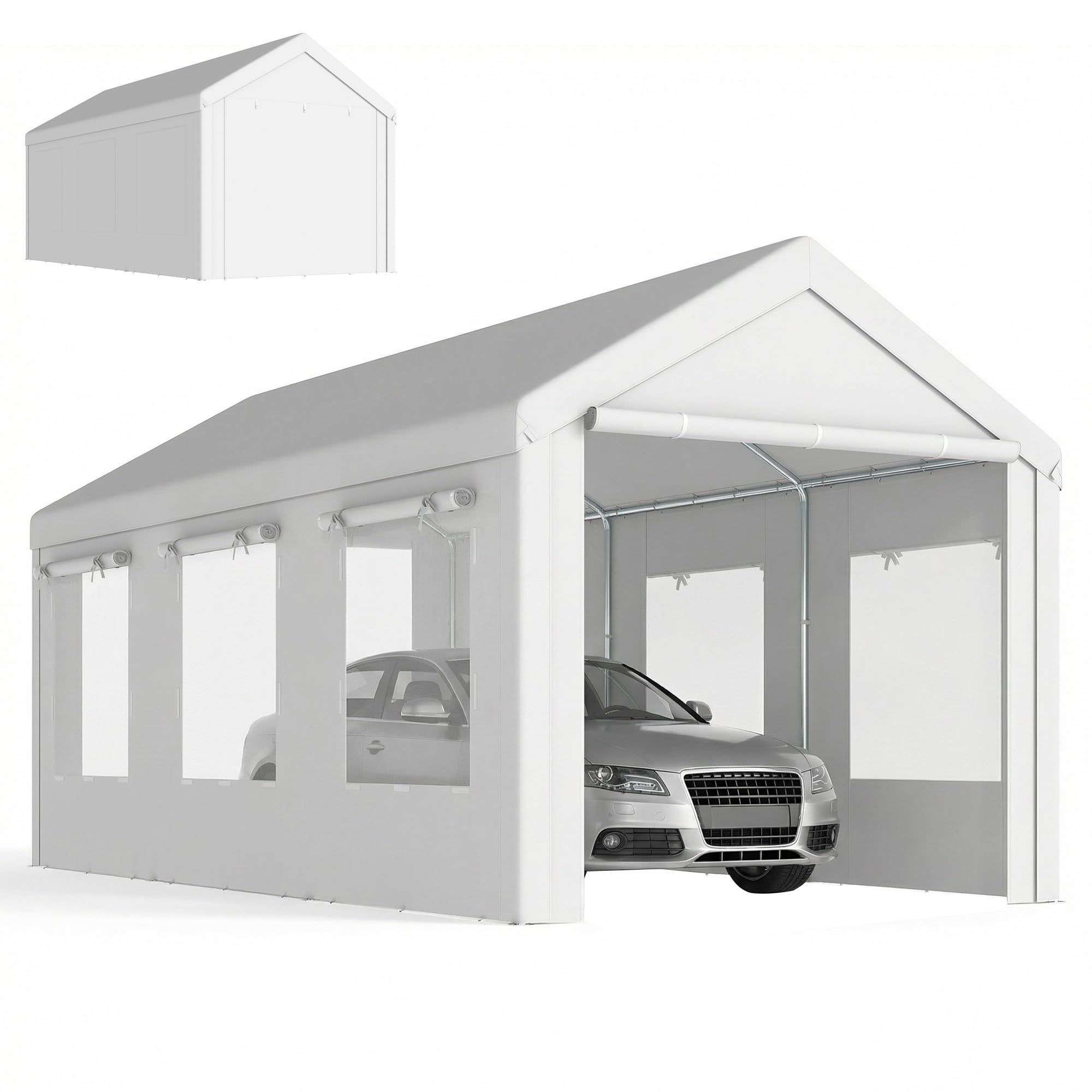 Outsunny Casetta per auto 3x6 m protezione UV30 garage mobile altezza regolabile tenda da garage acciaio zincato Ø 37 mm bianco