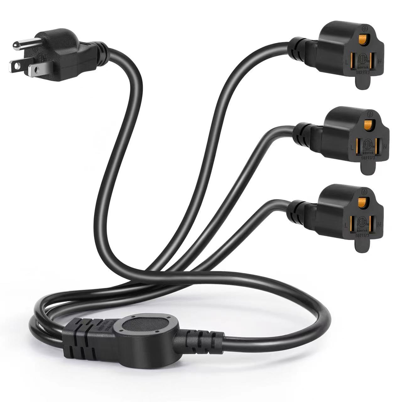 3.3FT 3 Prong 1 to 3 Extension Cord Splitter, Indoor Outdoor Power Cable 3-Outlet Power Cord Splitter Cords, SJT 16AWG 10A/1250W for Halloween Lights, Christmas Decorations, Computer, Scanner (Black)