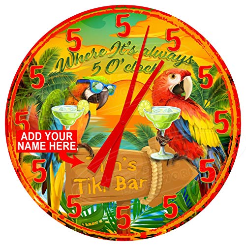 Decorative Concepts Tiki Bar Always 5 O'clock 18" Diameter Aluminum Metal Round Wall Clock #TOP1