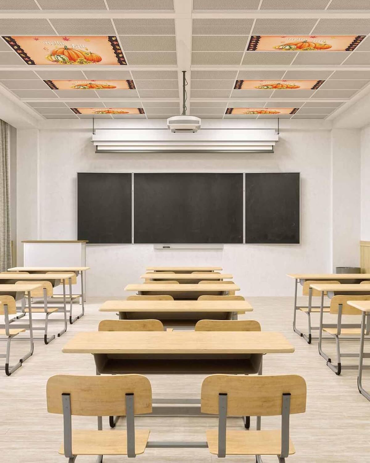 Hello Fall Pumpkins Fluorescent Light Covers for Ceiling Lights 4x2 feet,4 Pack Magnetic Light Filters for Classroom,Thanksgiving Harvest Sunflower Maple Fluorescent Lamp Shade Panel for School