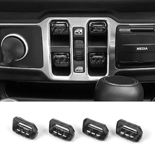 Jimen Compatible con Jeep Wrangler JL JLU 2018-2023 y Jeep Gladiator JT 2020-2023, 4 piezas de cubierta de interruptor de ventana de consola