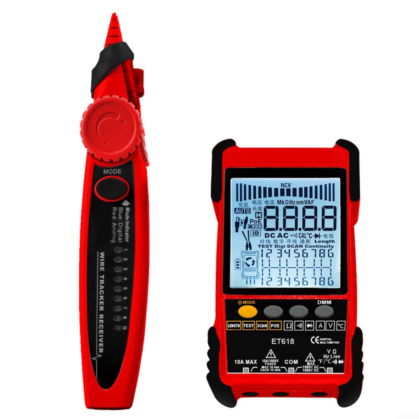Netzwerk LAN Kabeltester ET618 Mit Multimeter 600M Laengenmessung für poe Pruefung NCV Spannungsmessung Zur Fehlersuche An Patchkabel BNC Telefonleitung In IT Werkstatt Gebaeudetechnik