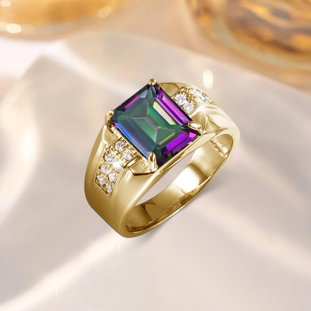 Gemstone Men's Rings 2CT Emerald Cut Ring for Men in 10K 14K 18K Solid Gold Promise Engagement Ring Band for husband Him - Image 4