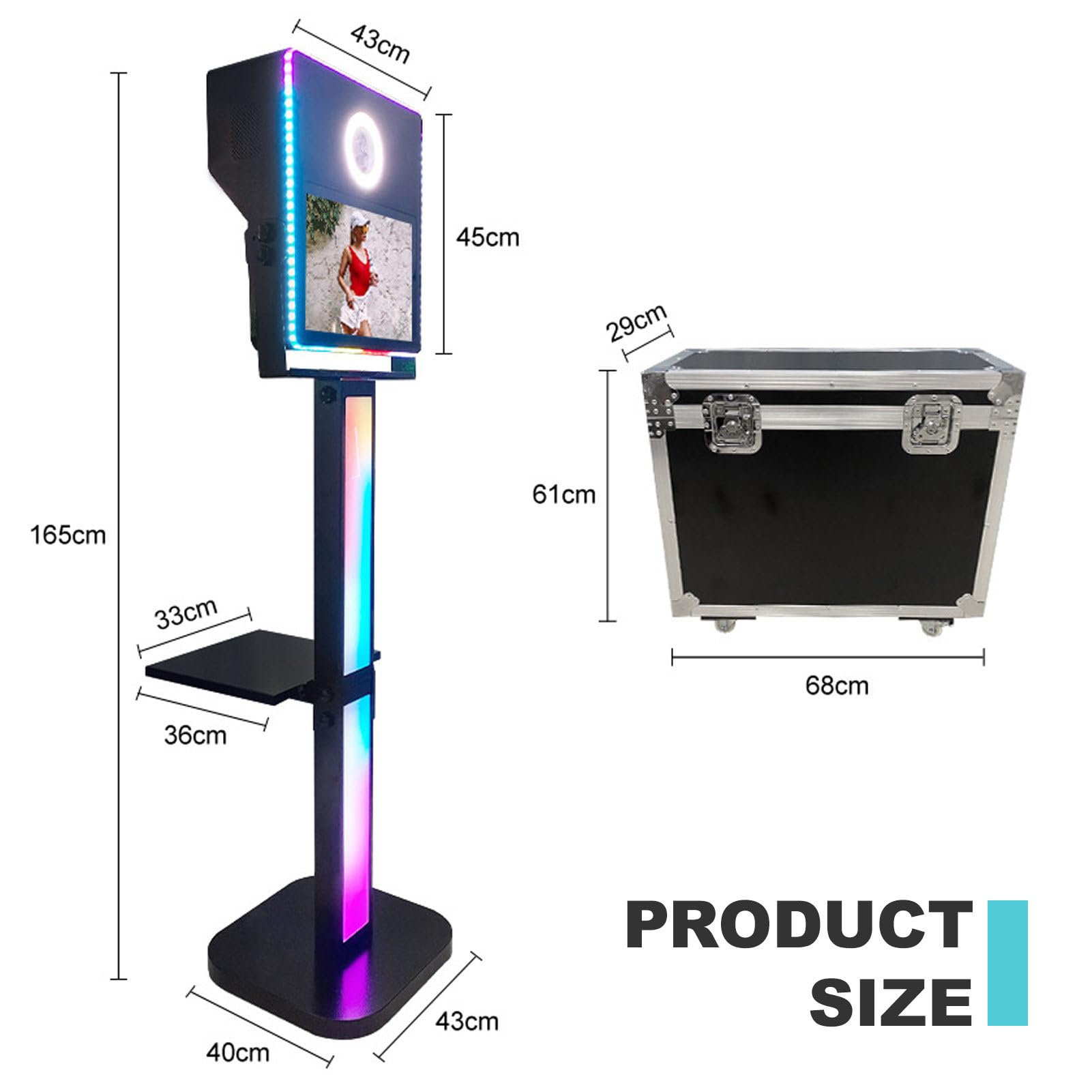 Photo Booth Machine - Specchio portatile per eventi, matrimoni e feste, include schermo da 15,6 pollici, luce ad anello, streaming live, custodia da volo
