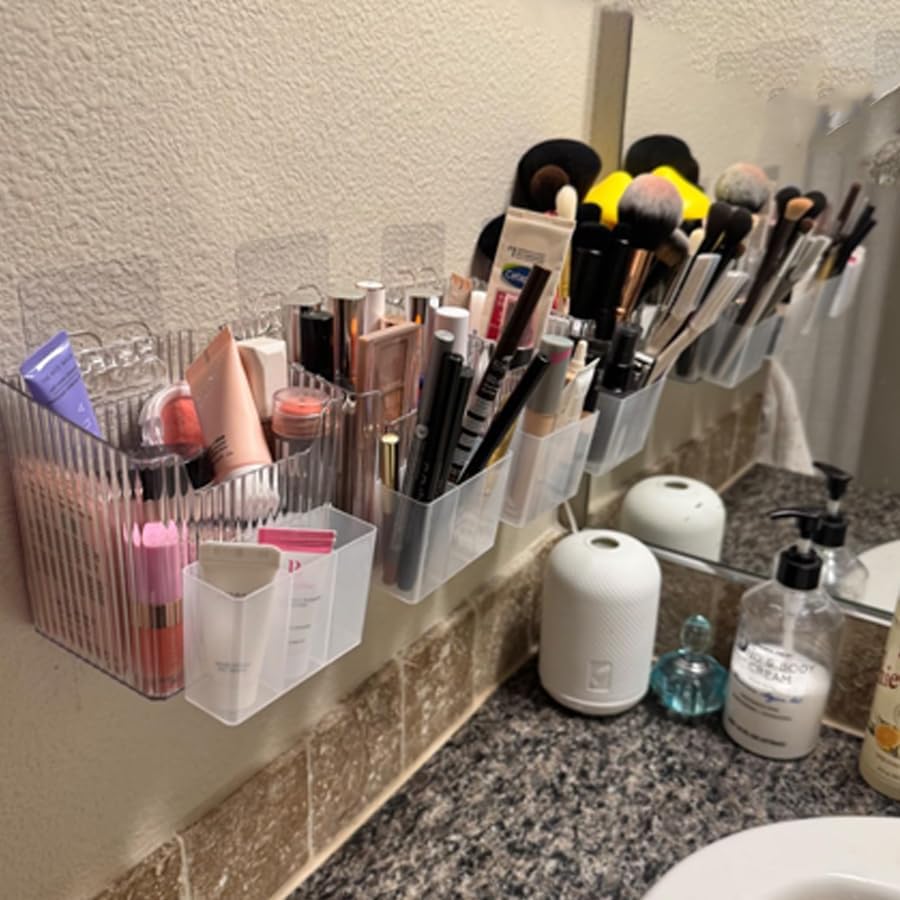 Miniatura 8 de Estantes de almacenamiento de acrílico para montar en la pared, 2 cajas de almacenamiento para ducha, caja de maquillaje de plástico transparente,