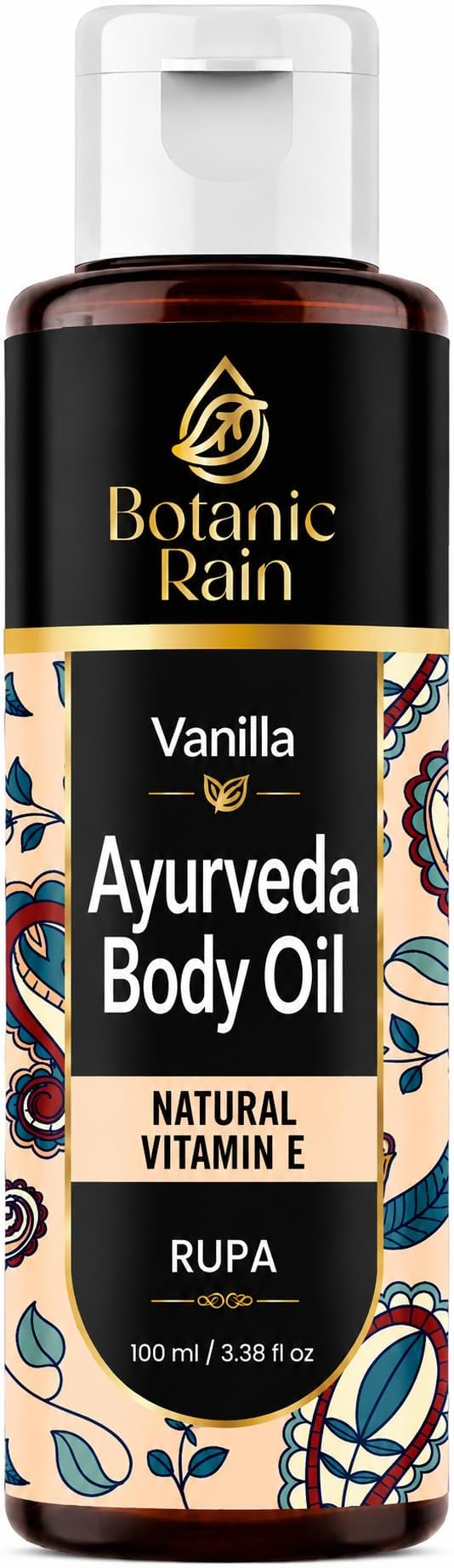 Vanilla Ayurveda Body Oil for Dry & Crepey Skin – Fast Absorbing, Non-Greasy Moisturiser After Shower – Hydrating Body Oil, 100ml – Botanic Rain (1, Vanilla)