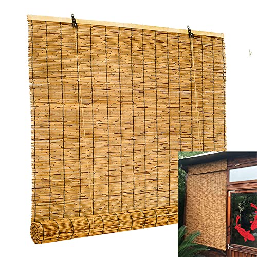 Persiana enrollable de bambú para exteriores, de 60 cm a 150 cm de ancho, para el hogar, patio, cocina, proporciona ventilación y privacidad, estilo veneciano de madera