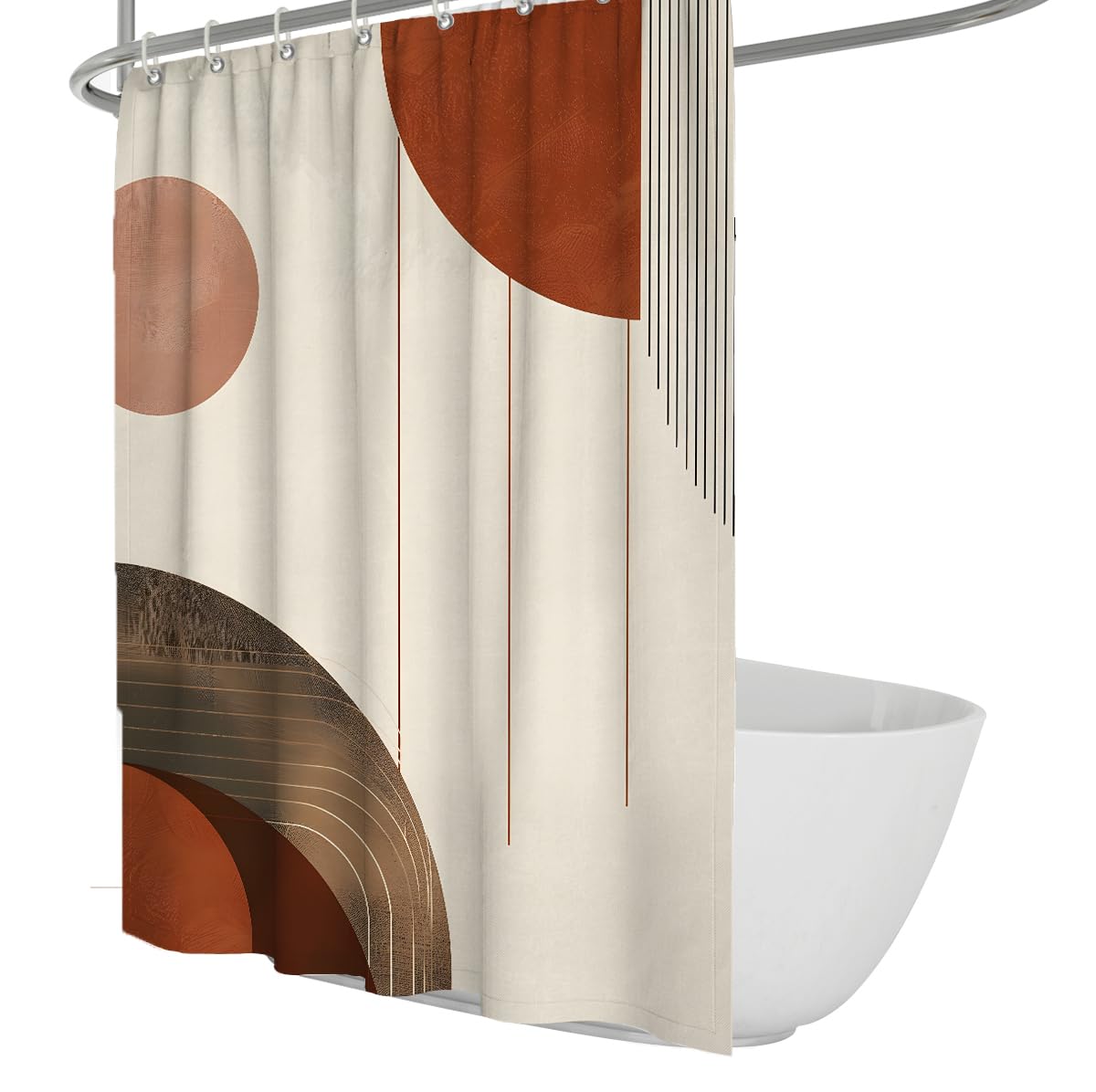 UIRINGART Aesthetic Shower Curtains W180xL200cm Abstract Geometric Semicircle Straight Line Brown Terracotta Arch Print Quick Drying Polyester Bathroom Shower Curtain