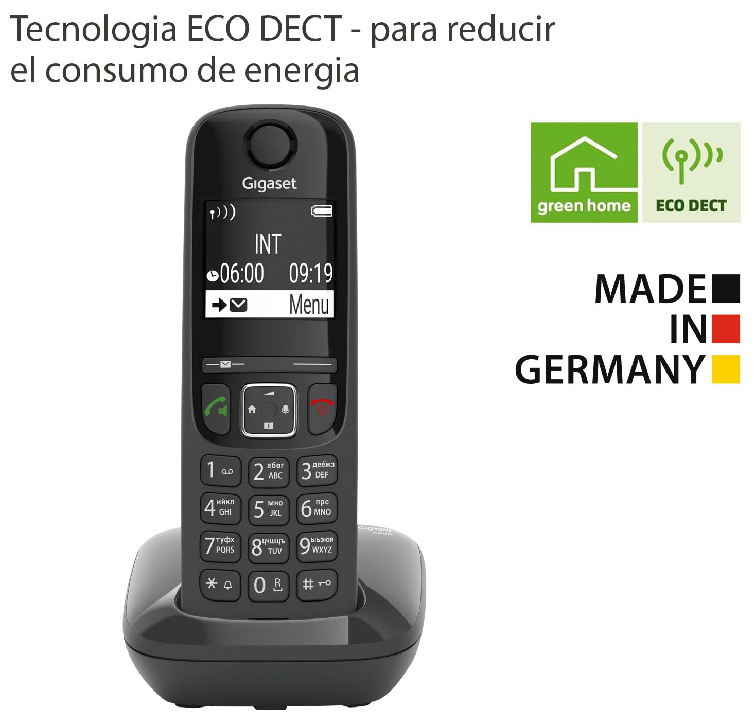 Gigaset AS690 - Teléfono DECT inalámbrico - Gran Pantalla Gráfica - Calidad de audio superior - Perfiles de sonido ajustables - Manos libres - Función no molestar, Color Negro [Versión Española]