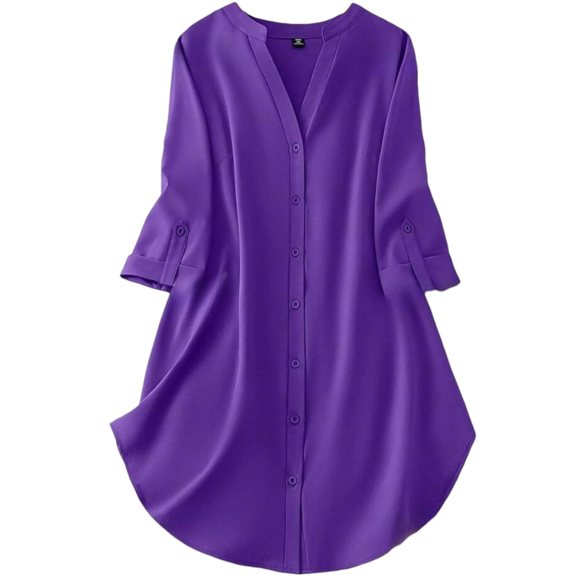 Gufrina Dresses For Women||Viscose Rayon Solid Button Front Shirt Dress For Women || Roll Tab Sleeve & Collared Neck Flared Dress ||Front Open Button|| Office || Short Dresses For Women.(Purple Xxl)