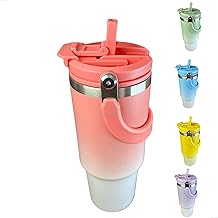 Garrafa Térmica de Aço Inoxidável Barganha Mix 900ML Copo Quencher -Copo de aço inoxidável com tampa e Bico à Prova de Vazamento, isolamento a vácuo, para água, chá gelado, café, smoothies (p1656Rosa)