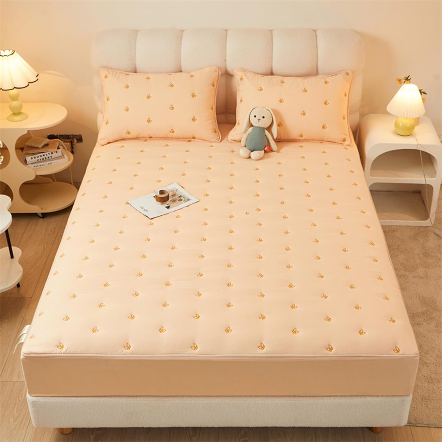 Quilted Mattress Covers Double Bed Zipped, Microfiber Quilted Bed Sheet King/Single/Small Double Size Bed,12-35cm Extra Deep Mattress Protector Cover(Light Yellow,140x200+12cm)