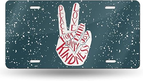 Placa de matrícula de aluminio con diseño retro de dos dedos, diseño de paz, amor, alegría, placa decorativa de aluminio, divertida placa de metal