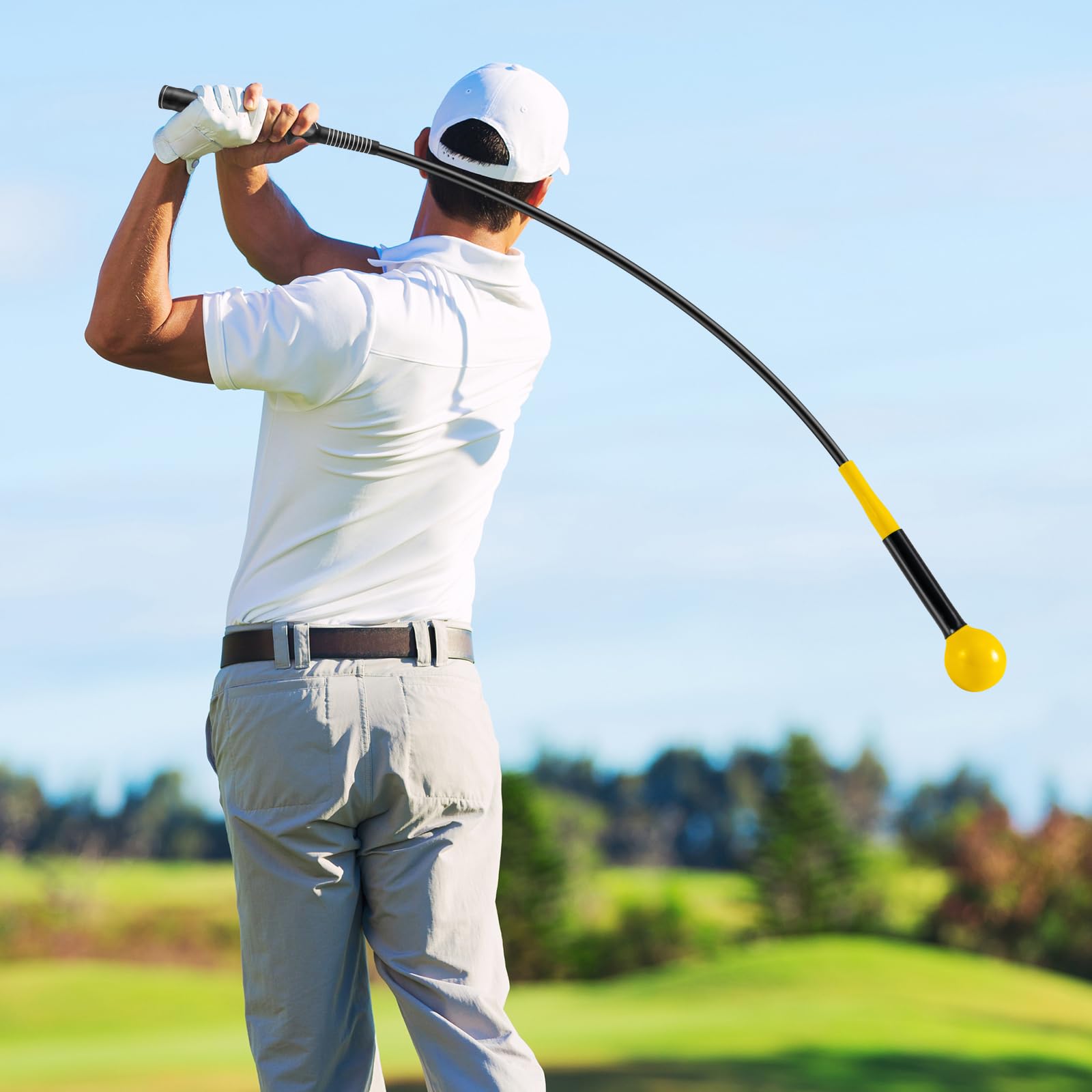 COSTWAY Ayuda para Entrenamiento del Swing de Golf, Palo de Práctica con Cabeza Pesada