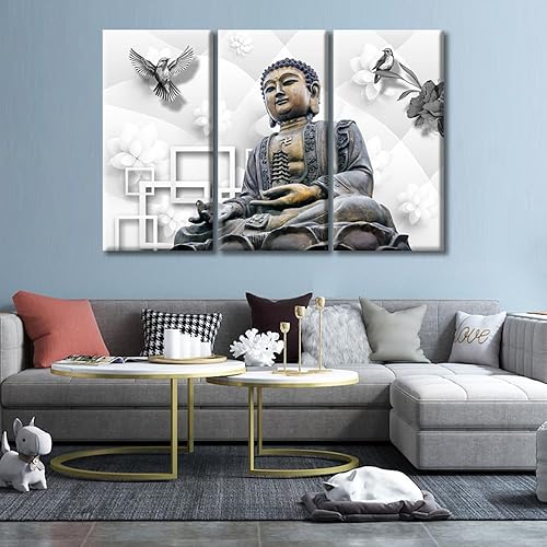 Vista 137 de TUMOVO Wall Art for Living Room Buddha Sculpture Flower Paintings Canvas Wall Art 3 Panel Wall Art Canvas Artwork Wall Decor Large Wall Decor Canvas