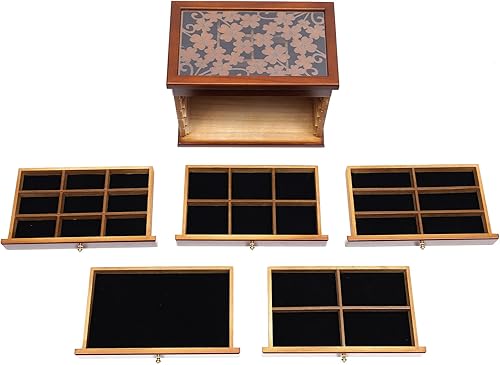 Miniatura 6 de Joyero de madera de 6 capas, joyero vintage de madera con 5 cajones y asa, organizador de joyas de 12.2 pulgadas para joyas, anillos, aretes,