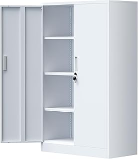 Aktenschrank Büroschrank Lagerschrank Metallschrank Stahlschrank, Aufbewahrungsschrank aus Metall mit verschließbaren Türen und 3 verstellbaren Regalen 136x80x40cm (Weiß)