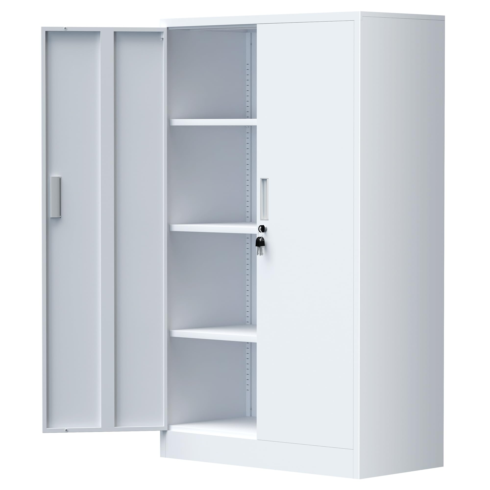 iJINGUR Armoire de Rangement en Métal avec 3 Étagères Réglables en Hauteur, Armoire de Bureau Métallique Verrouillable pour Bureau, Salon, Garage (Blanc)