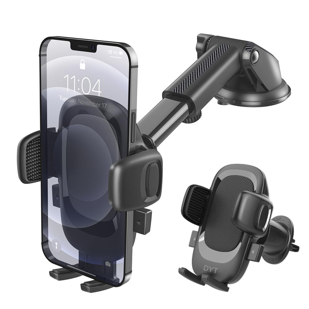 DYT Soporte para teléfono de coche [apto para carreteras con baches] Soporte de teléfono para salpicadero de coche, rejilla de ventilación 3 en 1, soporte manos libres para iPhone 15, 14, 13 Pro Max