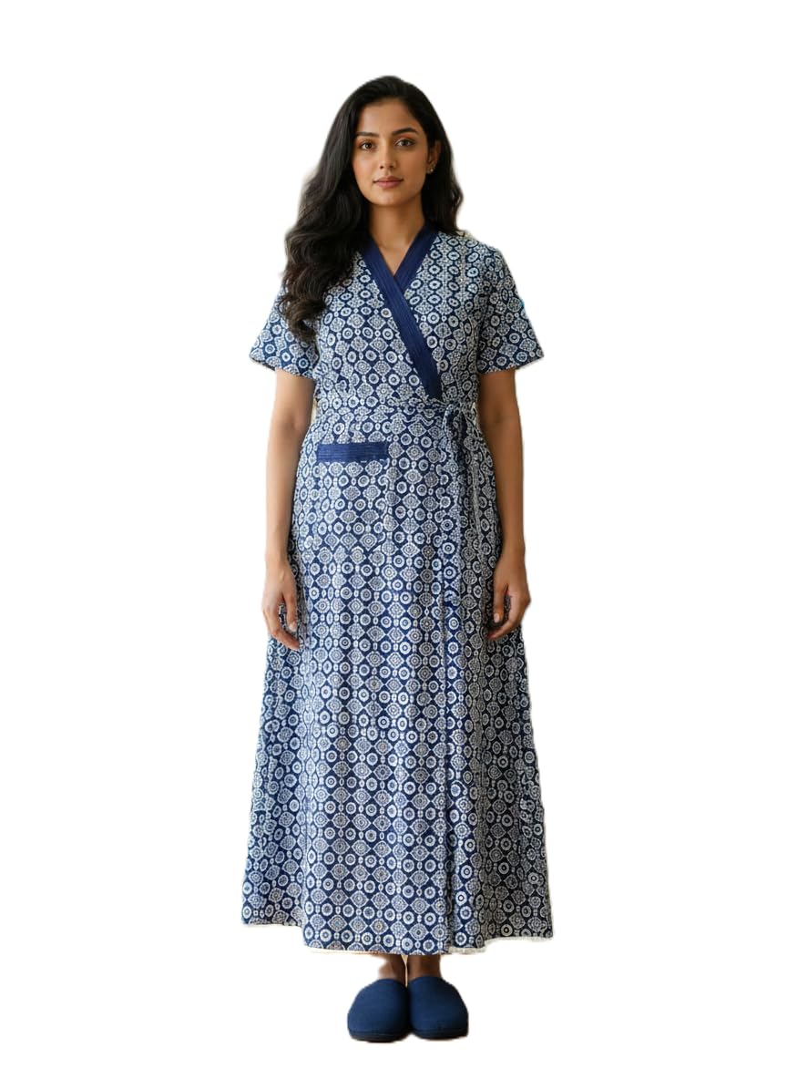 baby doll Premium Full Front Open Robe, 100% Pure Cotton Material full Length Housecoat, Nightie, Nighty, Sleepwear, Nightwear, Night Gown for Women Ladies-picture-13