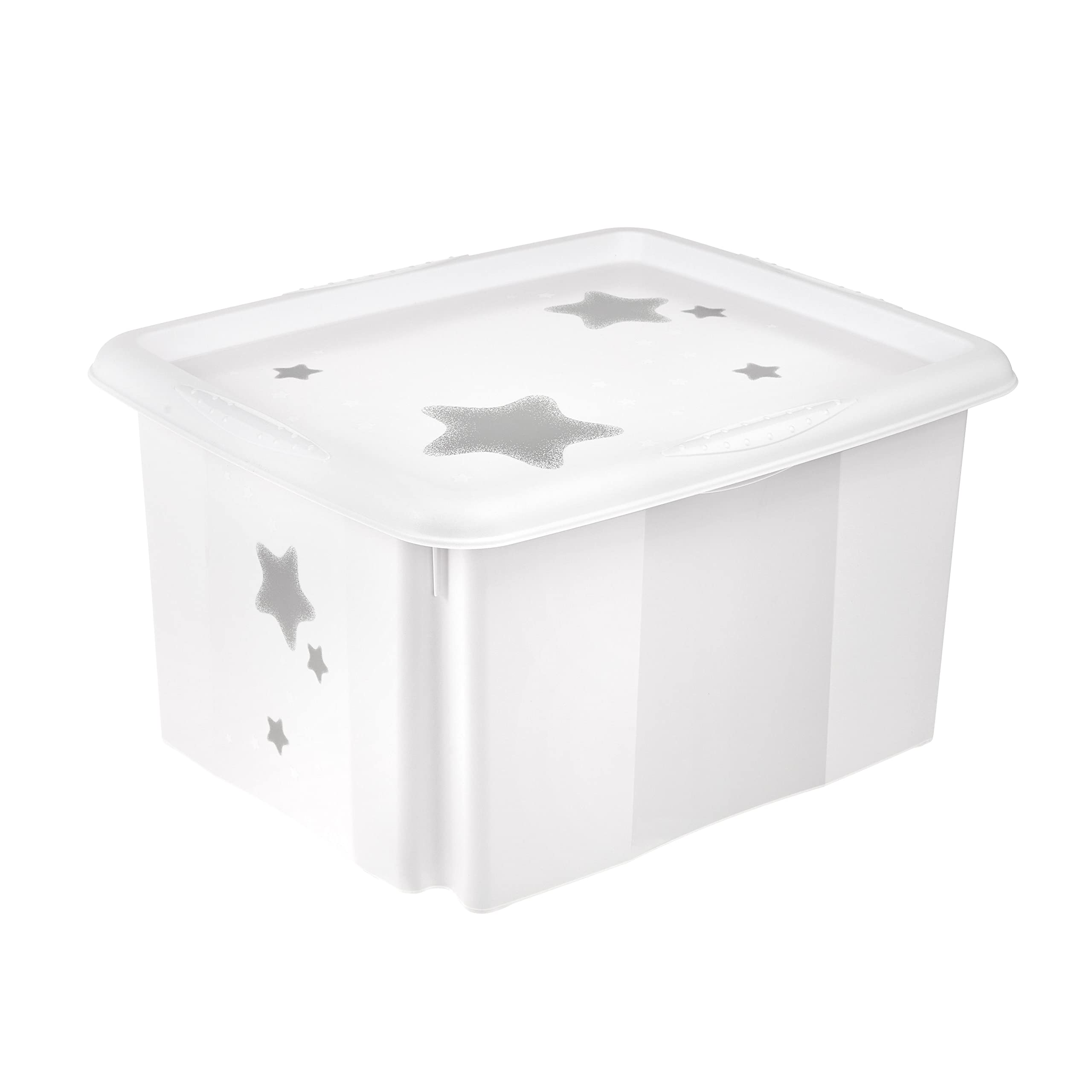 Keeeper Nordic White Stars Storage Box With Lid, Stackable And Rotatable, For Children, 24 L, Karolina,