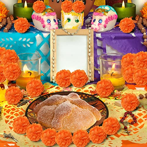 Qfeley 50 Pieces Artificial Marigold Flowers 2Inch Silk Marigold Fake Flowers Fake Orange Halloween Flowers For Day Of The Dead Diwali Mexican Party Wedding #TOP6