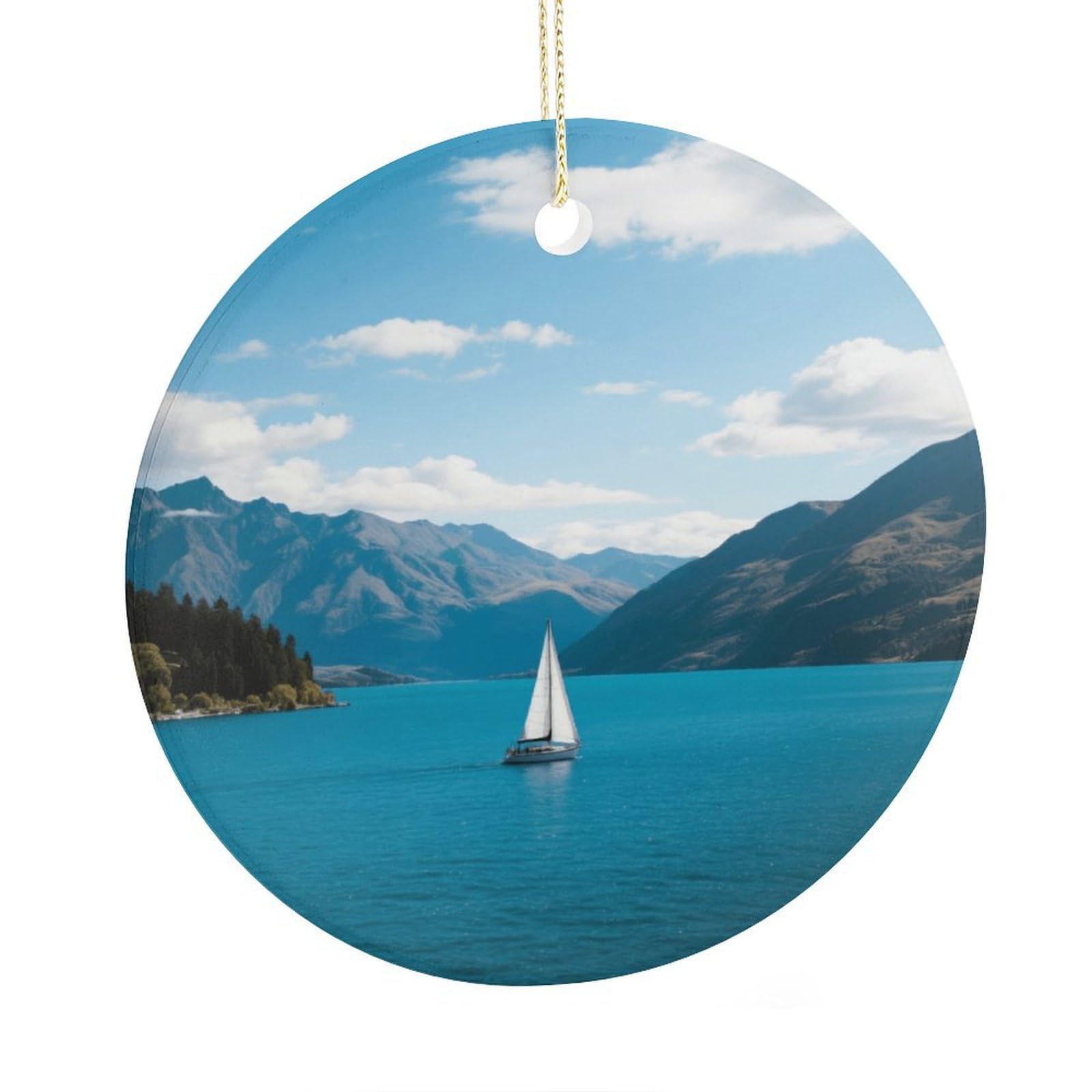 Fekiloot Style Mountains In The Distance Above The Lake Christmas Ornaments 2.9 Inch Round Ceramic Ornament Keepsake Thank You Gifts For Office, Room, Home - Holiday Present Ideas