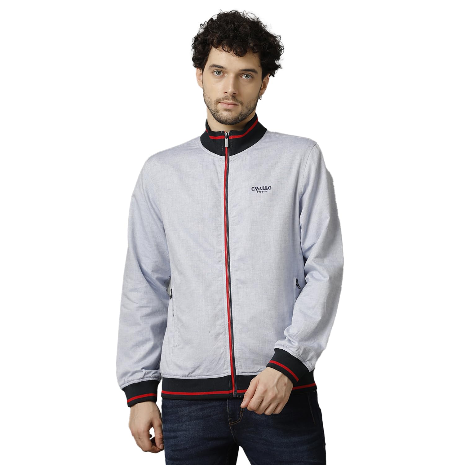 Cavallo Linen Club Grey Chambray Full Sleeve Linen Jacket for Men