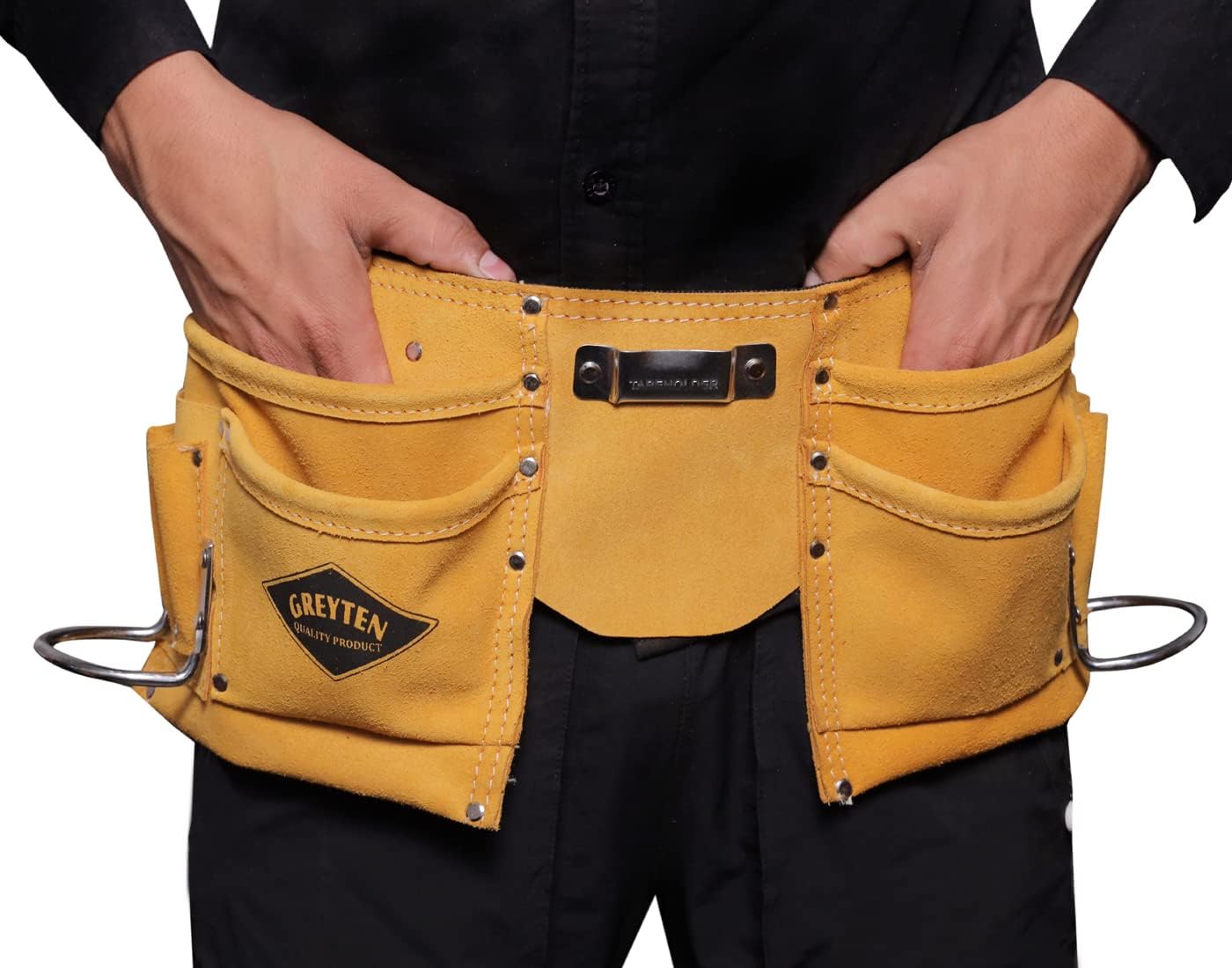 GREYTEN Leather Tool Belt, Construction Tool Rig, 11Pockets Suede