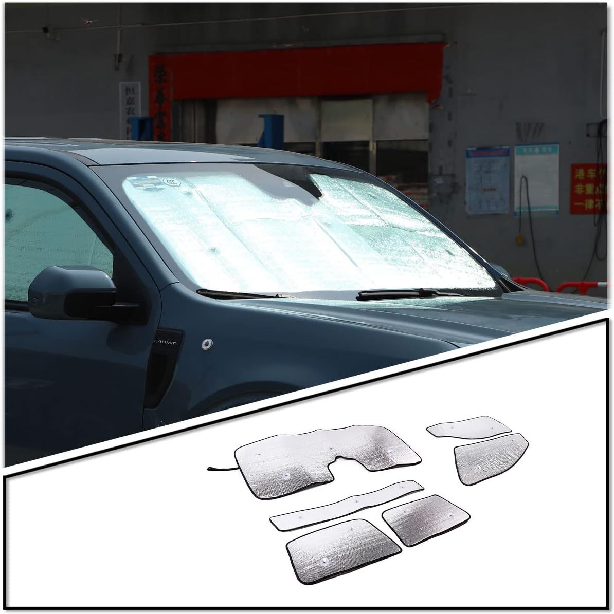 Windshield Sun Shade for Ford Maverick Accessories 2022 Car Silver Thicken 5-Layer UV Reflector Auto Front Window Sunshade Visor Shield Cover and Keep Your Vehicle Cool (Silver-6 Pcs)