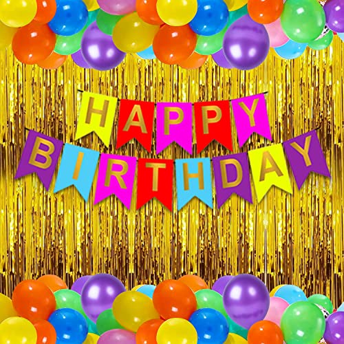 Image of Party Propz Multicolour Birthday Decoration Happy Birthday Decorations Kit for Boys and Girls Multicolour Balloons For Decoration / Multicolour Birthday Decorations Kit - Set of 42