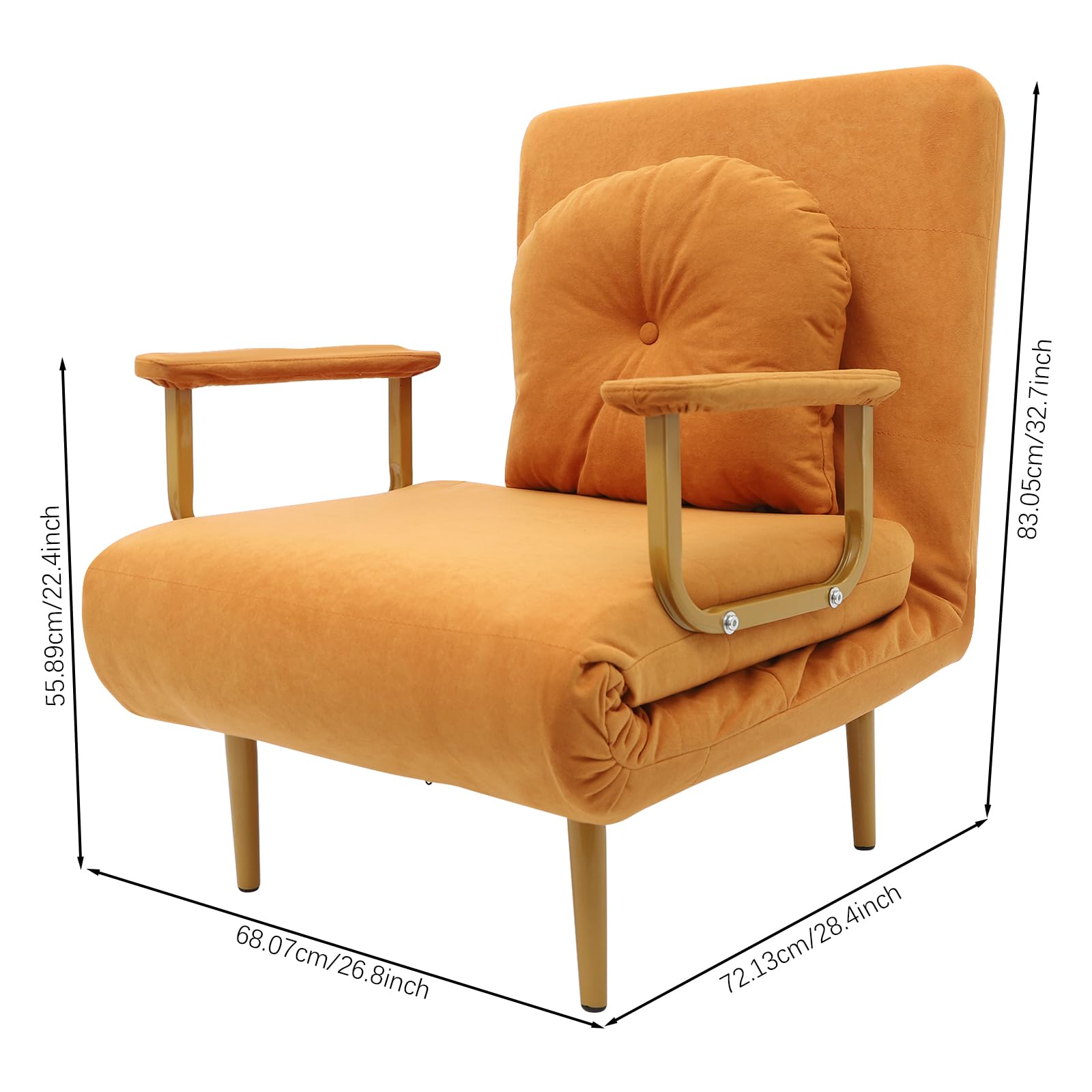 trggvvrt Convertible Sofa Bed, 2 in 1 Folding Sleeper Chair Bed, Futon Sofa Bed Chair with Adjustable Backrest for Small Spaces, Office, Apartment(Orange)