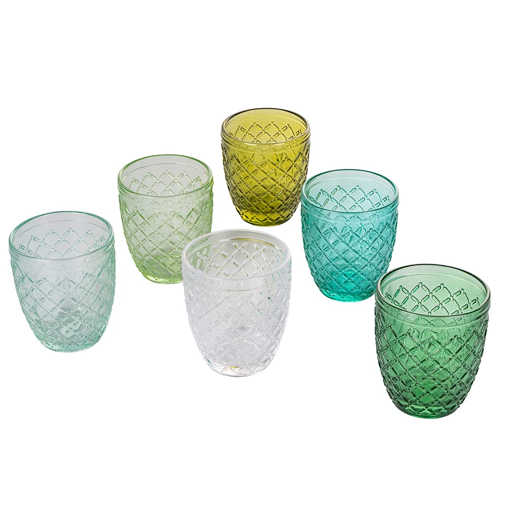 Villa d'Este Home Tivoli Castle Set of 6 Greenery Glass Water Glasses 275 ml