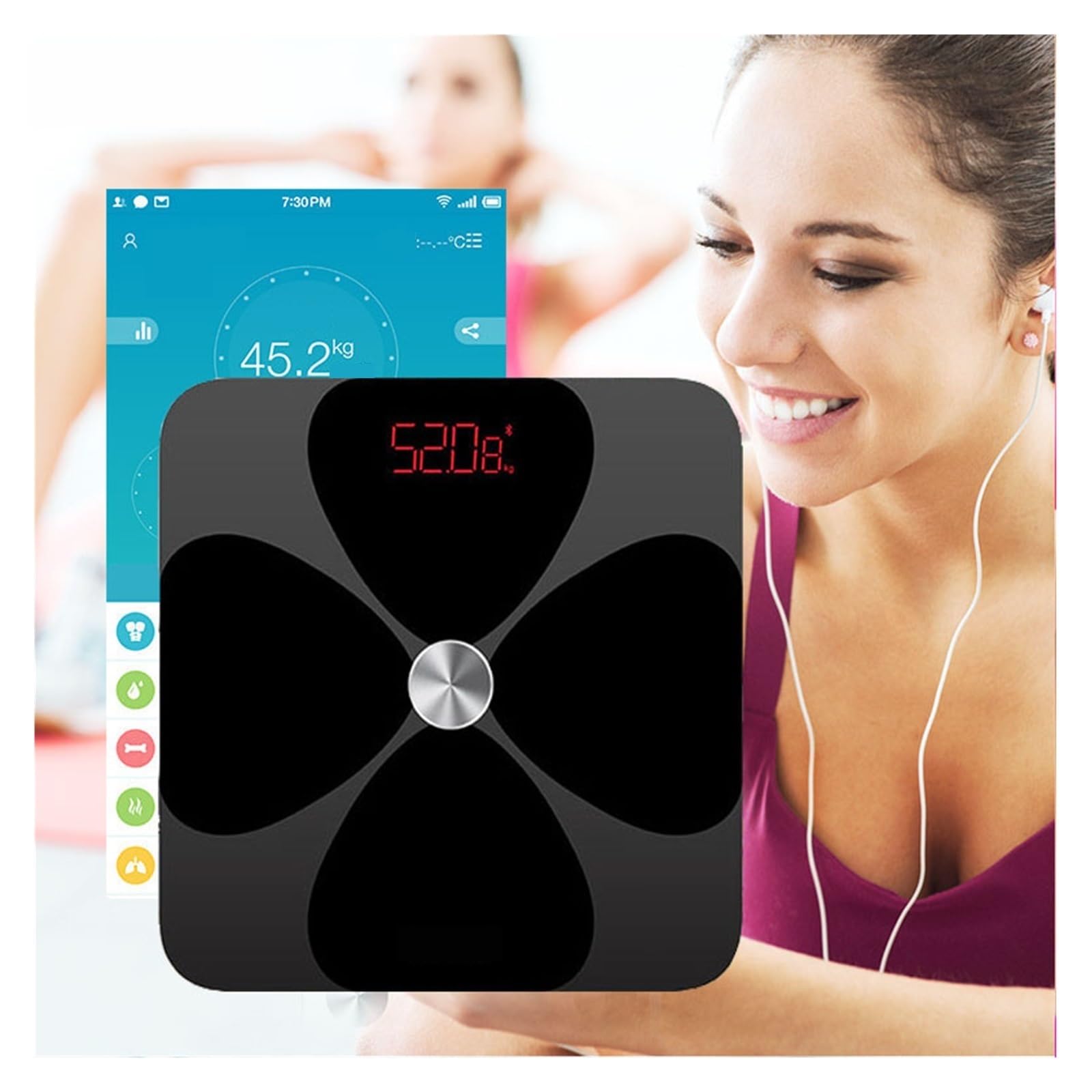 Báscula De Grasa Corporal Inteligente Peso Baño Electrónica Balanza Digital Piso Bmi Proceso Recubrimiento ITO Preciso FáCil De Leer(Black)