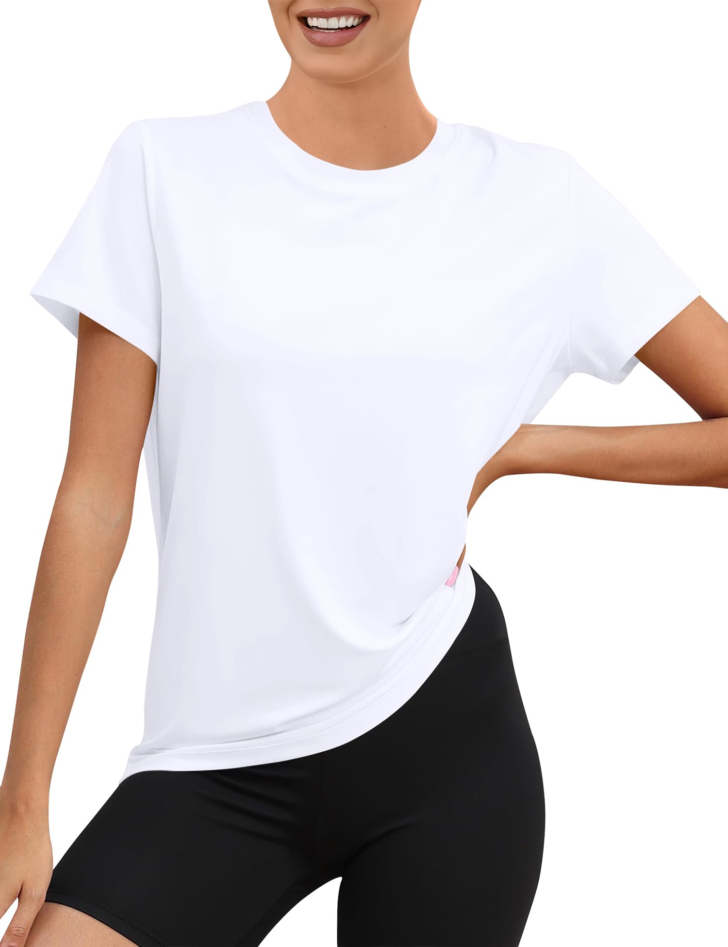 Rapbin Sportshirt Damen Kurzarm, UPF 50+ Basic Leichtes Atmungsaktiv Trocken Funktions Sport Oberteile Damen Rundhals Sportshirt Damen Locker für Fitness Laufshirt Yoga
