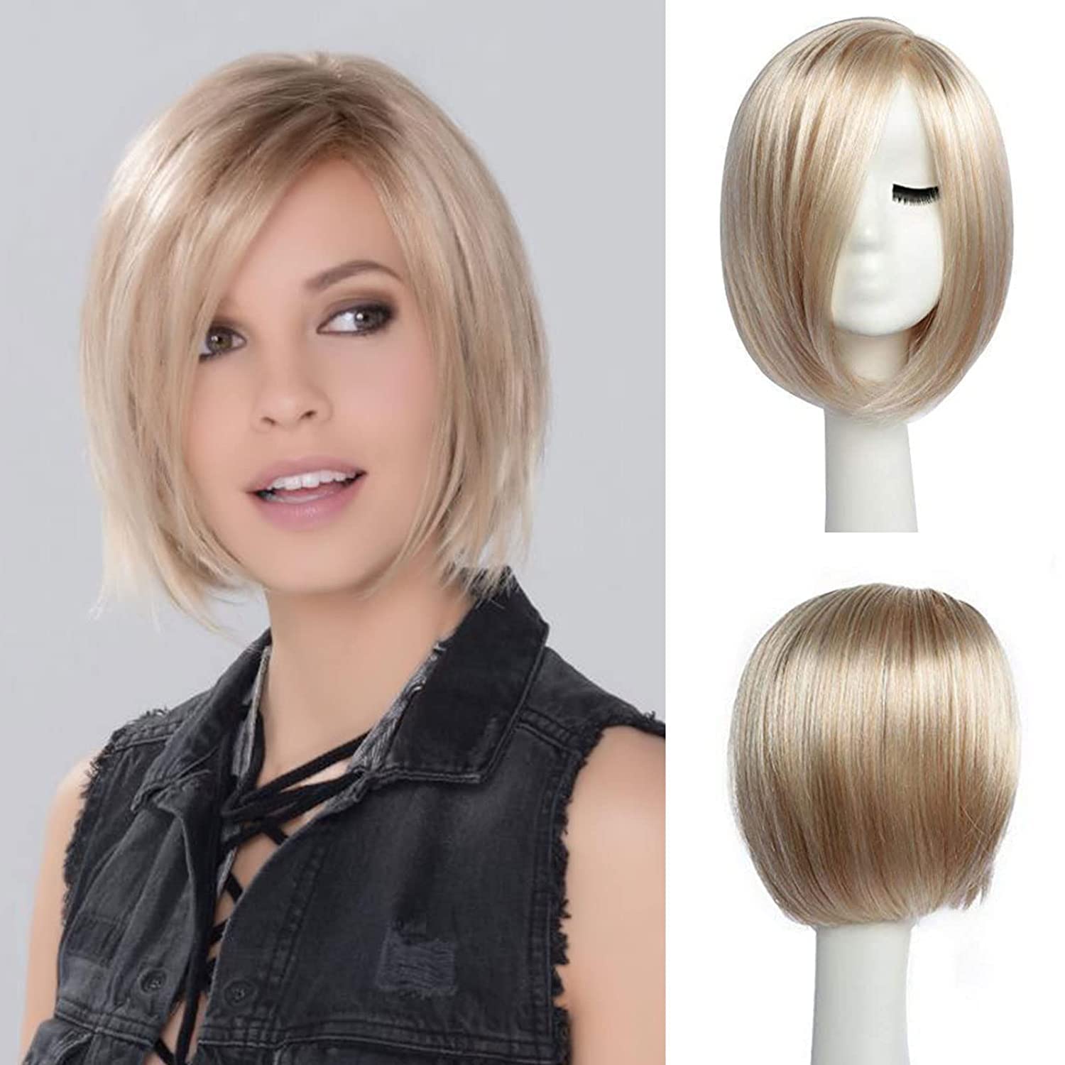 BESTUNG Short Bob Blonde Wigs for Women Full Wig Natural Ombre Blonde Synthetic Wigs Harajuku Style Hair for Cosplay Party with Free Wig Cap